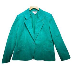 Ultrasuede Womens One Button Blazer Jacket Size 12 Emerald Green Suede Preppy